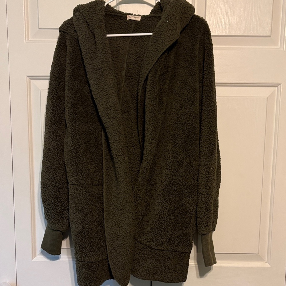 Cozy Olive Green Hooded Cardigan